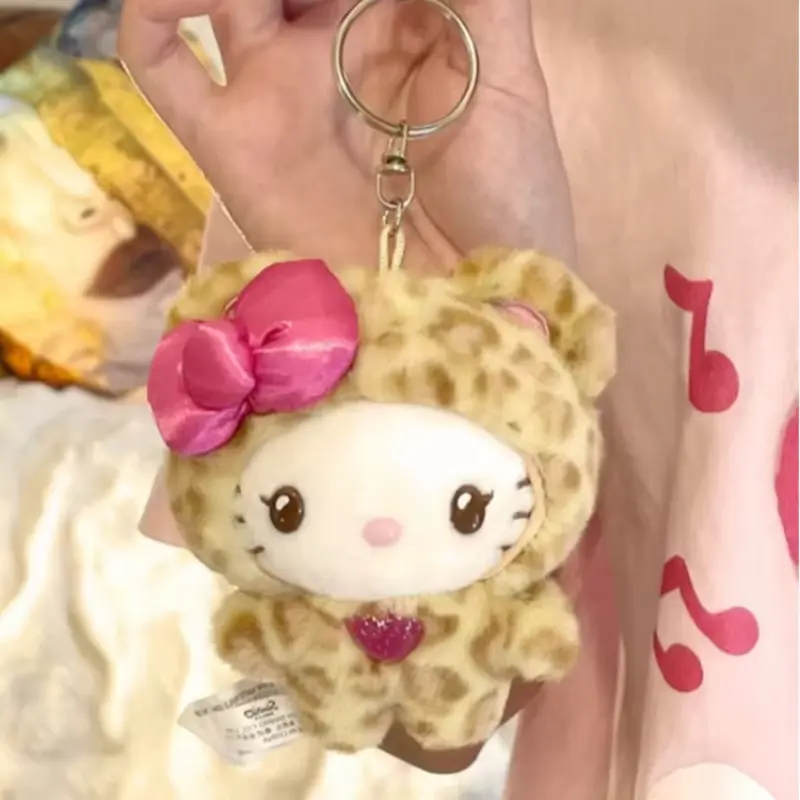Sanrio Hello Kitty Leopard Print Bear Doll Cartoon Kuromi Cinnamoroll Plush Doll Kawaii Keychain Backpack Pendant DecorationGift