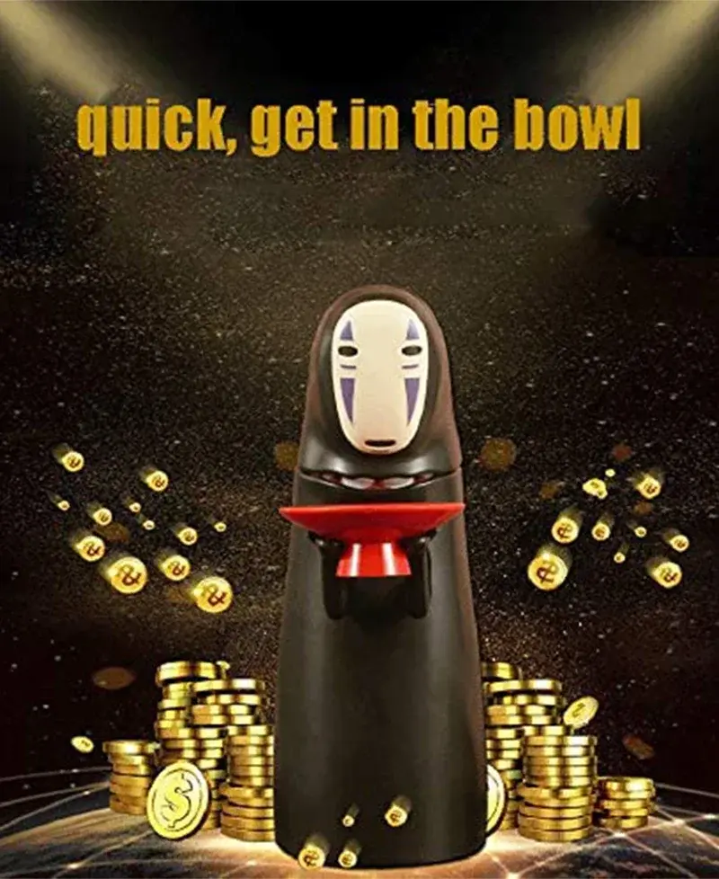 Anime Cartoon No Face Man Model Figure Doll Piggy Bank Cool Faceless Man Piggy Bank Can Automatic Eat Coin Boys Birthday Gifts