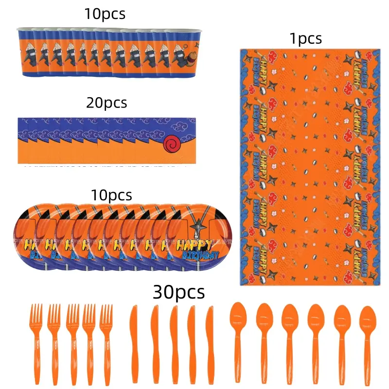 1SET Anime Narutoed Theme Boy Favors DIY Birthday Festivel Gift Plate Foil Ballon Backdrop combination Party Supplies Decoration