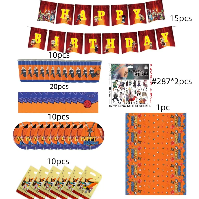 1SET Anime Narutoed Theme Boy Favors DIY Birthday Festivel Gift Plate Foil Ballon Backdrop combination Party Supplies Decoration