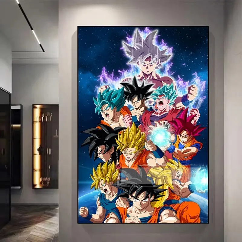 Dragon Ball Decorative Painting Sun Wukong Super Saiyan Japanese Anime Hanging Picture Living Room Bedside Mural
