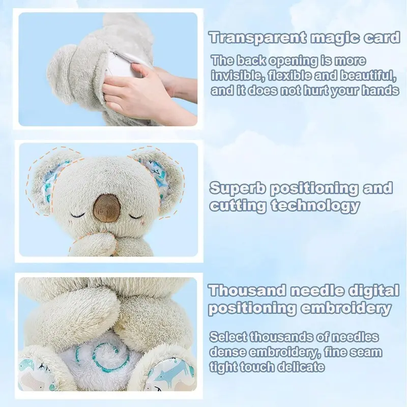 Adorable Breathing Koala Plush Baby Sleep Aid with Soft Night Light Rhythmic Vibration Gentle Music Sounds Bedtime Comfort Toy