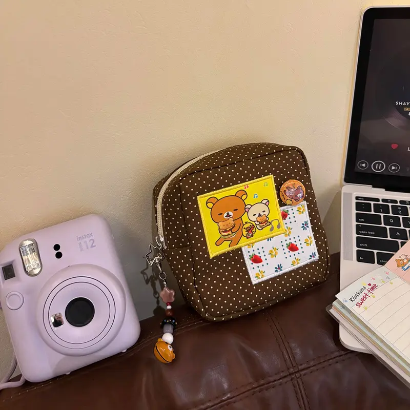 Rilakkuma wave bear cosmetic bag female 2025 new portable sundries travel large-capacity polaroid storage bag