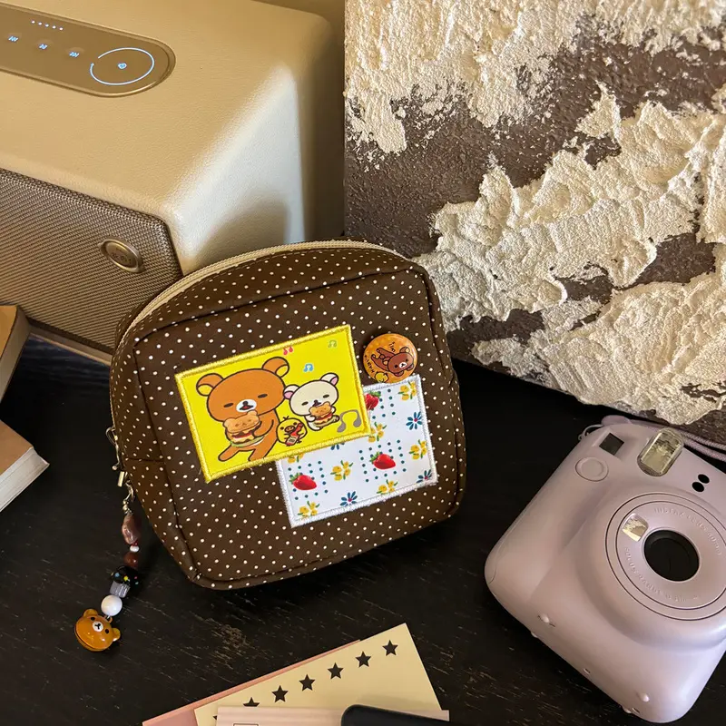 Rilakkuma wave bear cosmetic bag female 2025 new portable sundries travel large-capacity polaroid storage bag