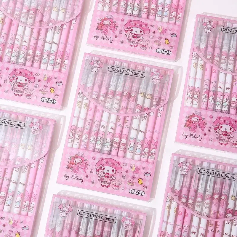 12pcs Sanrio Black Neutral Pen Hellokitty Melody Kuromi Cinnamoroll Roller Ball Pen School Supplies Stationery Wholesale