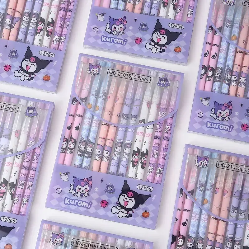 12pcs Sanrio Black Neutral Pen Hellokitty Melody Kuromi Cinnamoroll Roller Ball Pen School Supplies Stationery Wholesale
