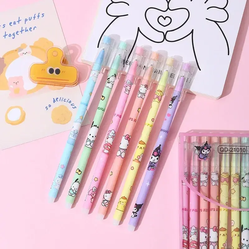 12pcs Sanrio Black Neutral Pen Hellokitty Melody Kuromi Cinnamoroll Roller Ball Pen School Supplies Stationery Wholesale