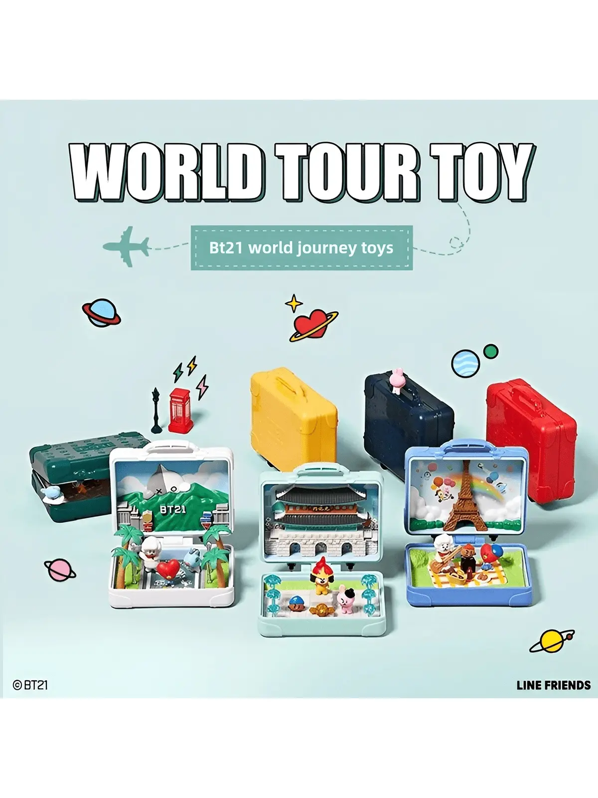 BTS BT21 World Tour Miniature Scenes Suitcase Toys Model Sculpture Home Furnishings Support Peripherals Collectible Toys Christm
