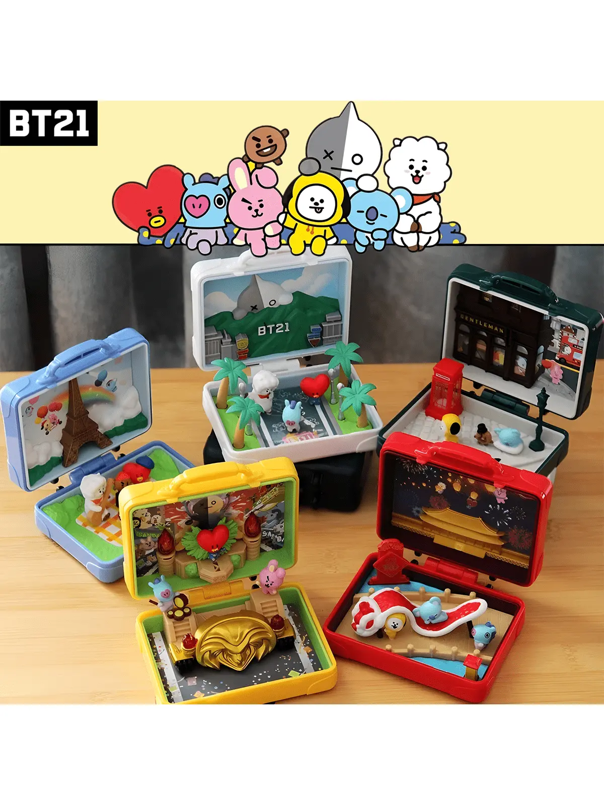 BTS BT21 World Tour Miniature Scenes Suitcase Toys Model Sculpture Home Furnishings Support Peripherals Collectible Toys Christm