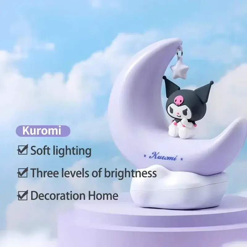 Cinnamoroll Kuromi Moonlight Night Light Cute Crescent Shape Desk Lamp with 3 Color Modes USB Powered Atmosphere Bedroom Decor