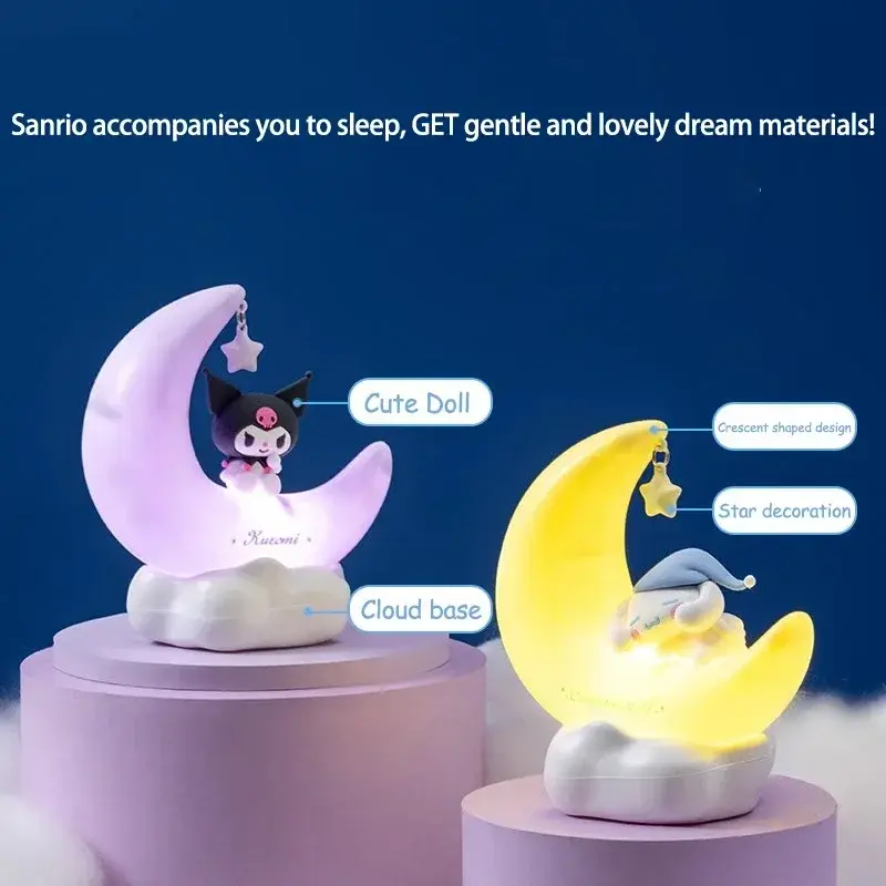 Cinnamoroll Kuromi Moonlight Night Light Cute Crescent Shape Desk Lamp with 3 Color Modes USB Powered Atmosphere Bedroom Decor