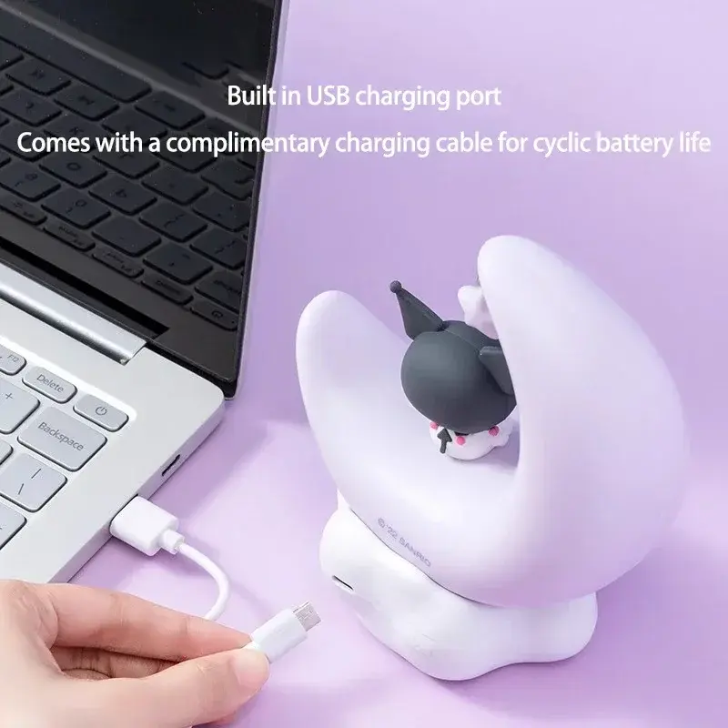 Cinnamoroll Kuromi Moonlight Night Light Cute Crescent Shape Desk Lamp with 3 Color Modes USB Powered Atmosphere Bedroom Decor