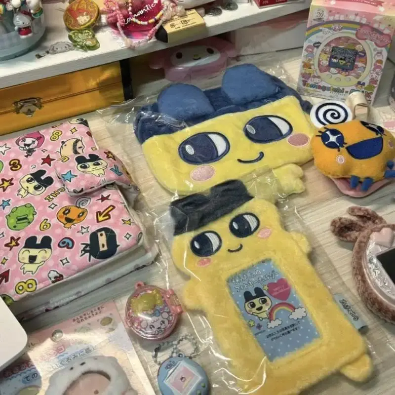 Japanesecartoon Plush Card Sleeve Tamagotchi Mametchi Mimitchi Girl Polaroid Photo Postcard Holder Bag Pendant Zipper Decoration