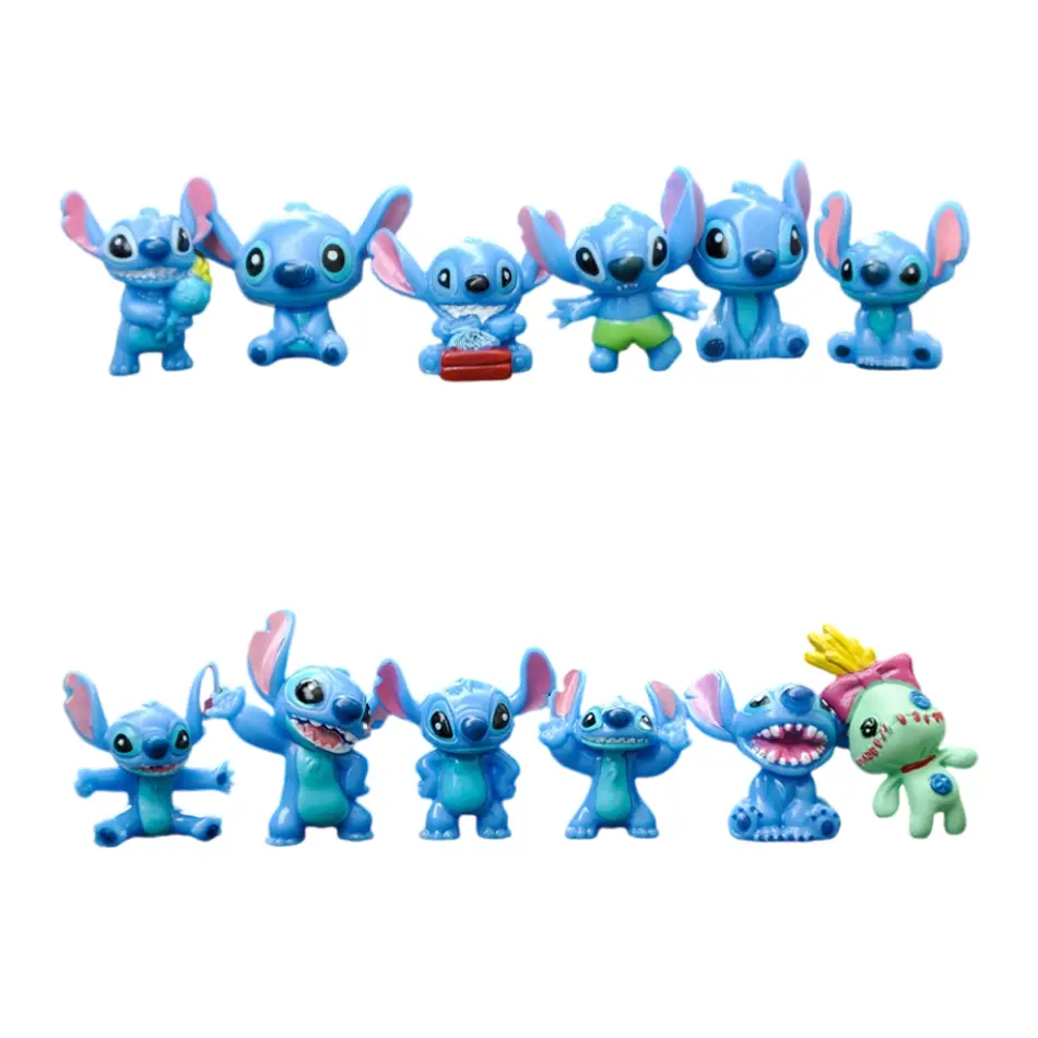 12 Pcs Anime Stitch 3-3.5cm Cartoon Action Figure Cute PVC Model Desktop Ornaments Children's Toys Holiday Gifts
