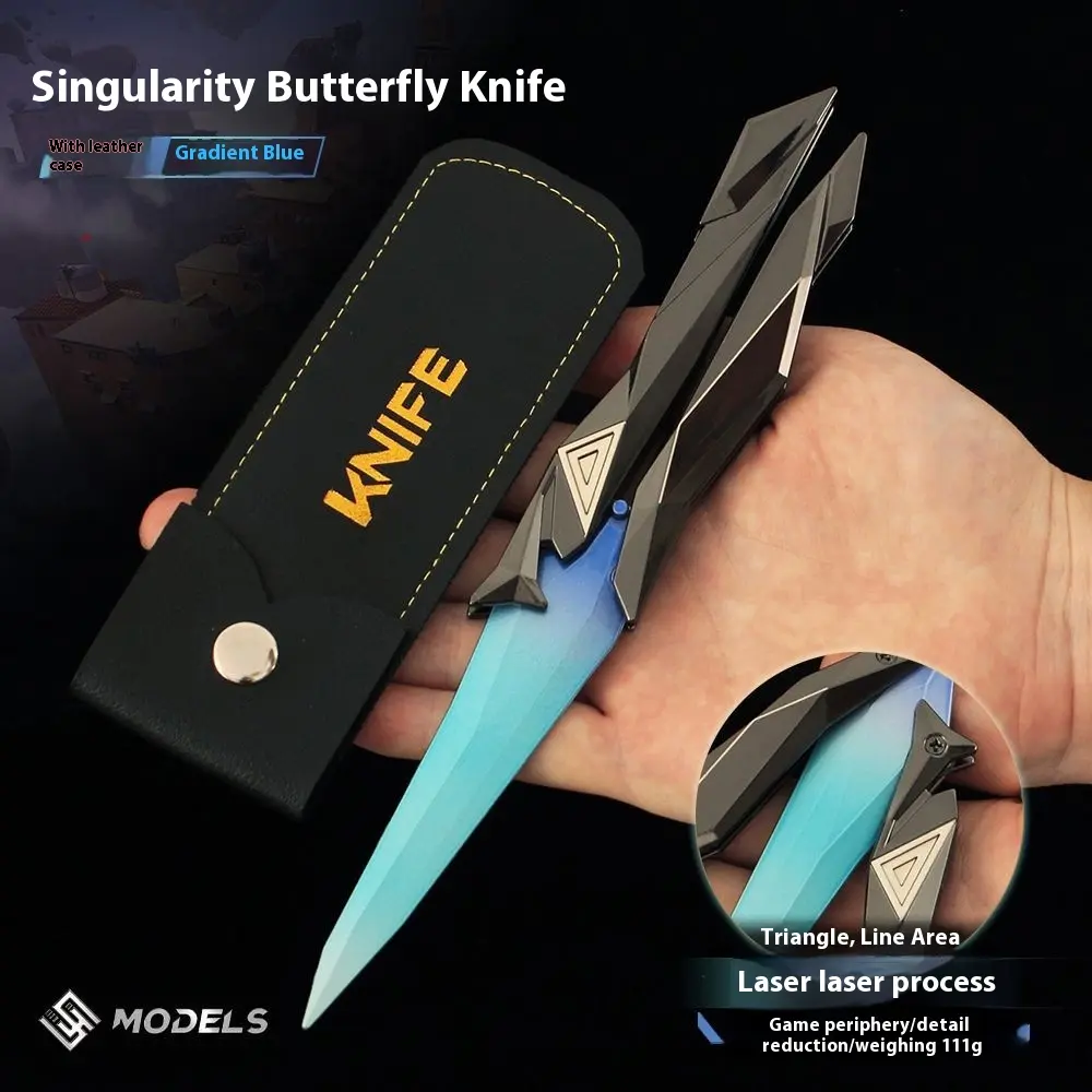 22cm Singularity 2.0 Butterfly Knife Valorant Model Toy Zinc Alloy Non-Sharp Blade Folding Design, Includes Sheath
