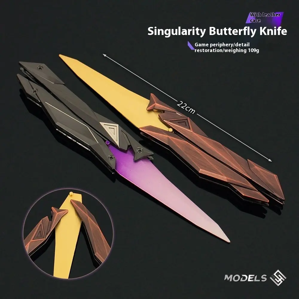 22cm Singularity 2.0 Butterfly Knife Valorant Model Toy Zinc Alloy Non-Sharp Blade Folding Design, Includes Sheath