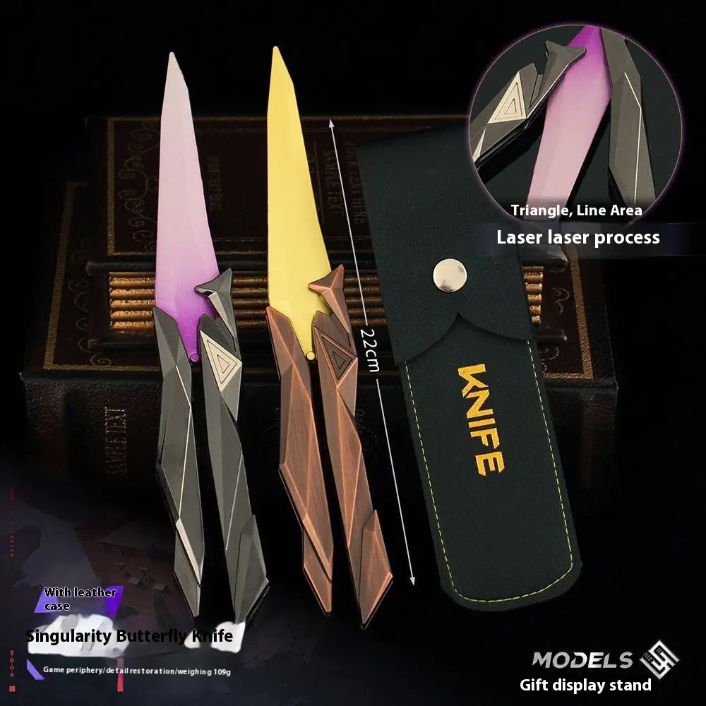 22cm Singularity 2.0 Butterfly Knife Valorant Model Toy Zinc Alloy Non-Sharp Blade Folding Design, Includes Sheath