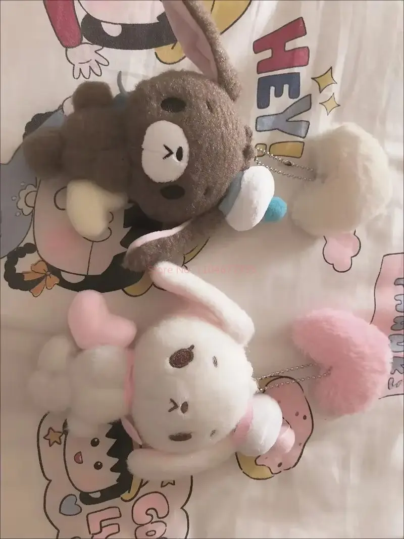 New Sugarbunnies Mascot Plush Keychain Shirousa Kurousa With Heart Cute Keychains Chain Keyring Keyholder Toy Doll Girls Gift