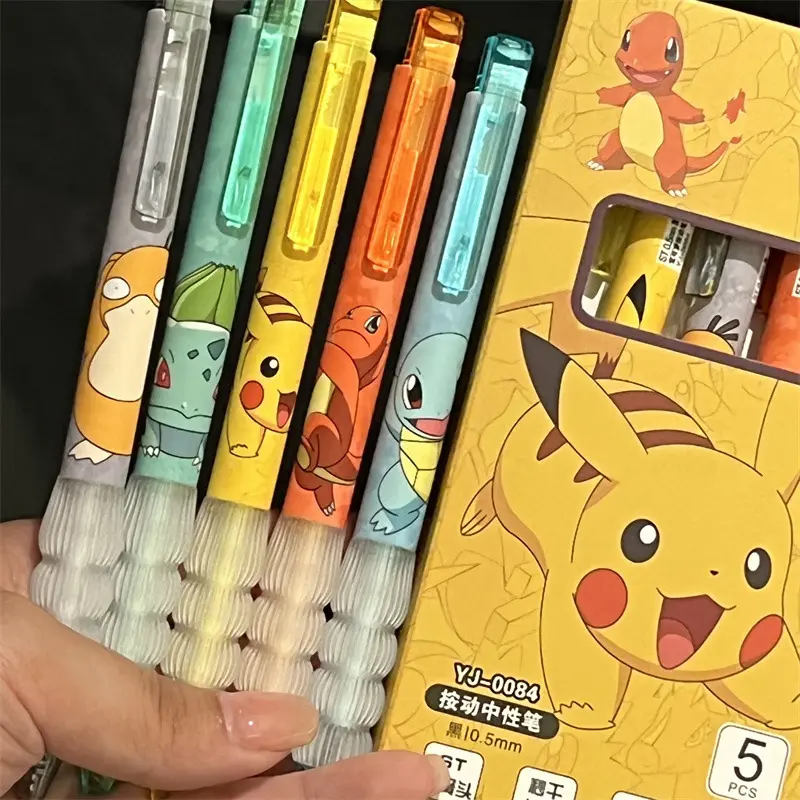 5pcs Pokemon Pikachu Gel Pen Cute Anime Cartoon Charmander Squirtle Press on Gel Pen Stationery School Supplies Holiday Gifts