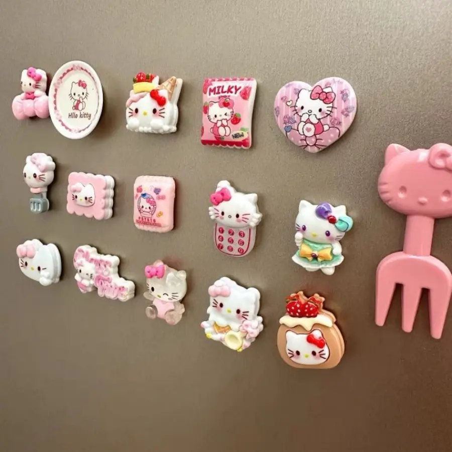 5/10/25pcs random style  Hello kittyes Refrigerator Magnets, Kawaii Cartoon Food Fridge Magnets, Cute Decorative Magnets