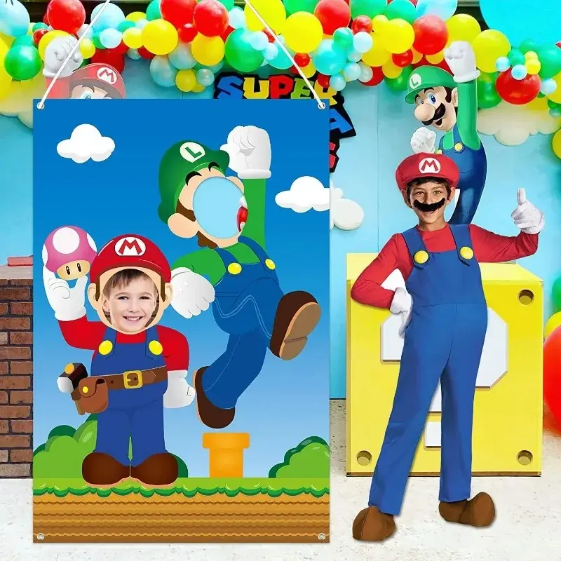Super Marios Bros Cosplay Backgrounds Anime Figure Luigi Photo Door Banner Fabric Face Photography Backdrops Party Supplies Gift
