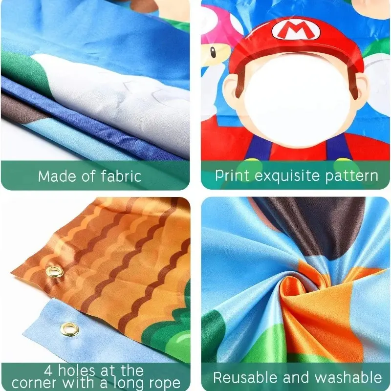 Super Marios Bros Cosplay Backgrounds Anime Figure Luigi Photo Door Banner Fabric Face Photography Backdrops Party Supplies Gift