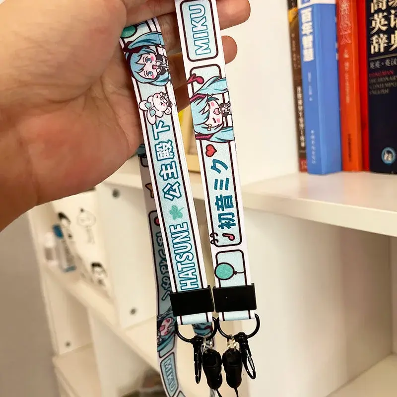 Hatsune Miku Phone Lanyard Badge Holder ID Credit Card Pass Hang Rope Cartoon Neck Strap Mobile Phone Charm Accessories Gift
