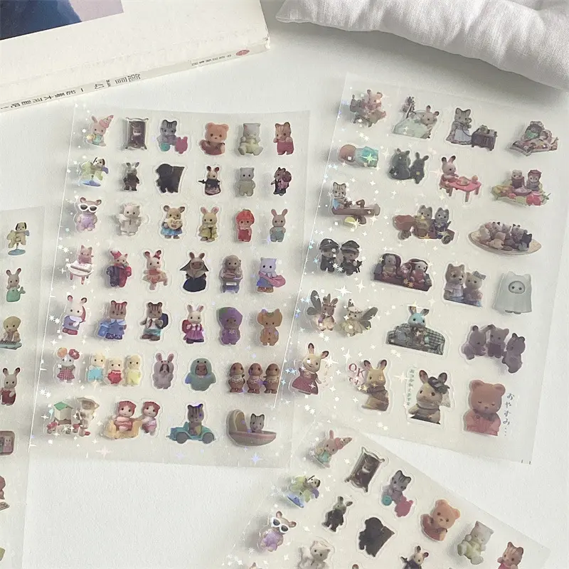 6Pcs Calico Critters Stickers Cartoon Waterproof sylvanian Stickers Pack Anime Accessories Children's Toys Gift