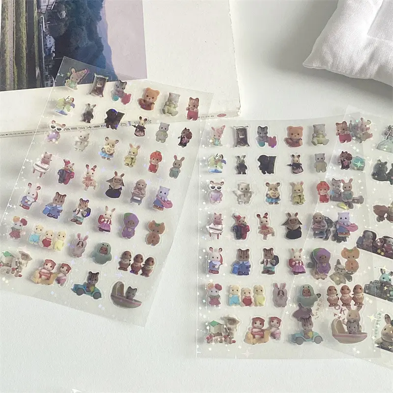 6Pcs Calico Critters Stickers Cartoon Waterproof sylvanian Stickers Pack Anime Accessories Children's Toys Gift