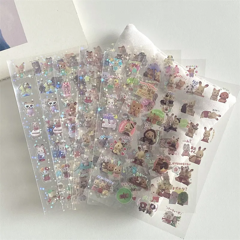 6Pcs Calico Critters Stickers Cartoon Waterproof sylvanian Stickers Pack Anime Accessories Children's Toys Gift