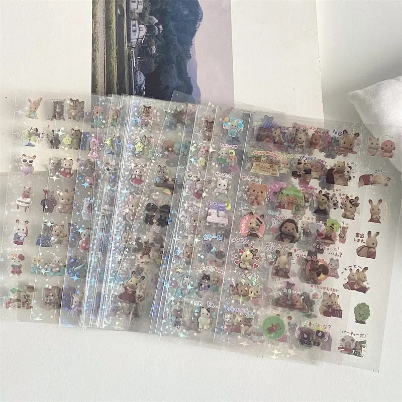 6Pcs Calico Critters Stickers Cartoon Waterproof sylvanian Stickers Pack Anime Accessories Children's Toys Gift