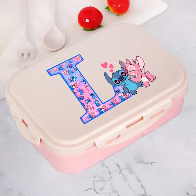 Stitch Angel Bento Lunch Box Disney Anime Letter A-Z Food Storage Containers Kids School Picnic Lunchbox Office Dinner Case Gift