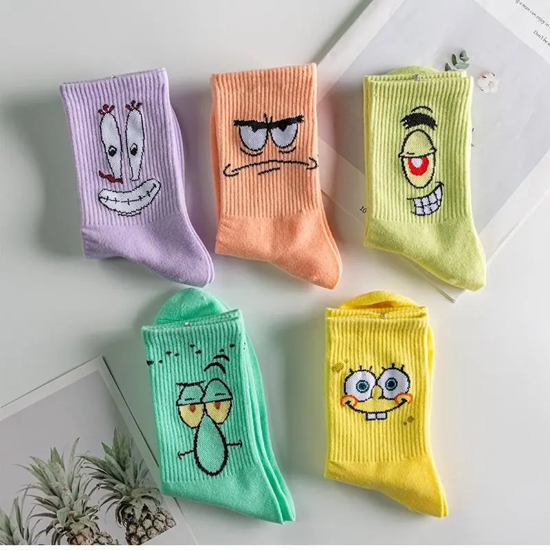 SpongeBob Cartoon Socks Cotton Boy Girl Long Tube Tide Socks Student Breathable Socks Kids Anime Comfortable Mid-calf Sock Gift