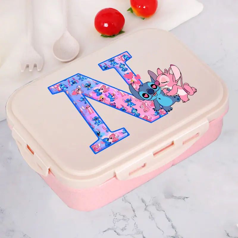 Stitch Angel Bento Lunch Box Disney Anime Letter A-Z Food Storage Containers Kids School Picnic Lunchbox Office Dinner Case Gift