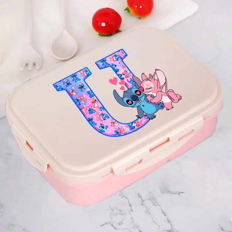 Stitch Angel Bento Lunch Box Disney Anime Letter A-Z Food Storage Containers Kids School Picnic Lunchbox Office Dinner Case Gift