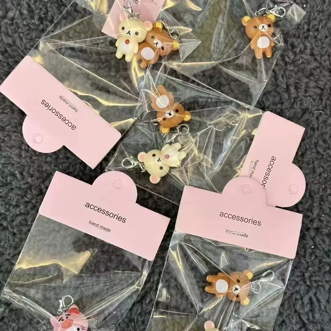 Kawaii Rilakkuma Anime Figure Keychains for Boys Girls Backpack Pendants Easy Bear Doll Charms Lazybear Keyrings Birthday Gifts