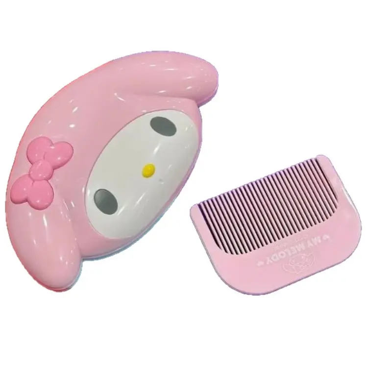 Sanrio Cartoon My Melody Cinnamoroll Kuromi Cute Face Type Portable Makeup Mirror Comb Set Kawaii Anime Plush Toy for Girl Gift