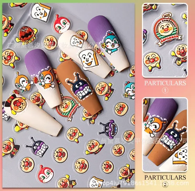 Cartoon Anime Anpanmans Cute Nail Relief Painting Decorate Kawaii Waterproof Cup Stickers Children DIY Toy Gift
