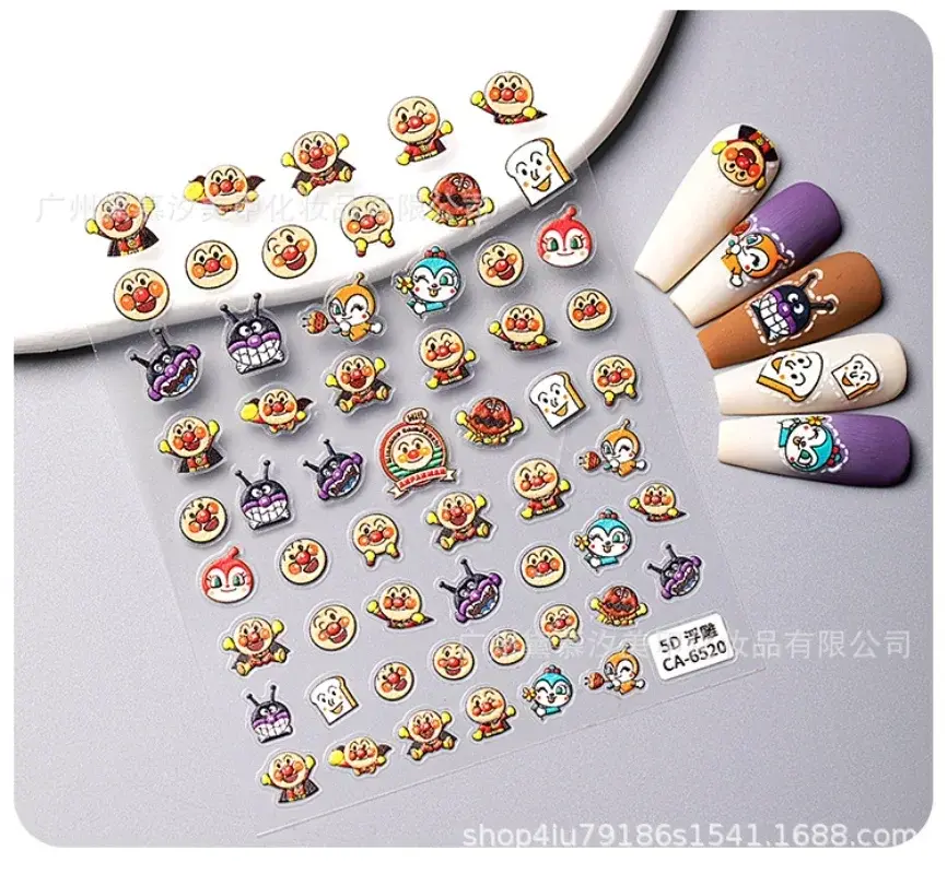 Cartoon Anime Anpanmans Cute Nail Relief Painting Decorate Kawaii Waterproof Cup Stickers Children DIY Toy Gift