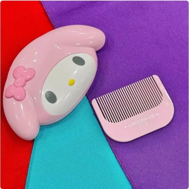 Sanrio Cartoon My Melody Cinnamoroll Kuromi Cute Face Type Portable Makeup Mirror Comb Set Kawaii Anime Plush Toy for Girl Gift