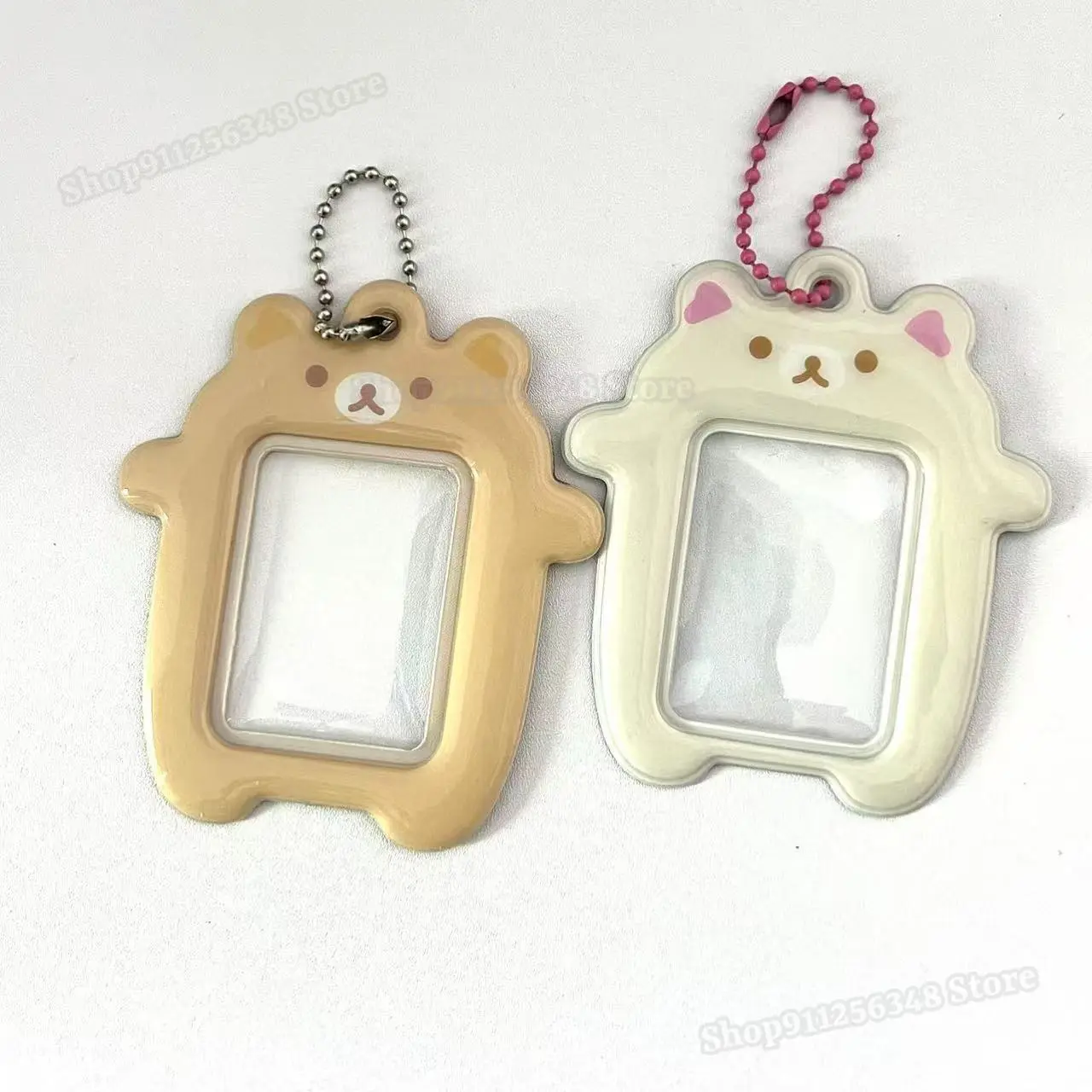 Rilakkuma 2 Inch Photo Card Holder Transparent White Brown Lazybear Photocard Student Card Case Idol Photo Protector Ornaments