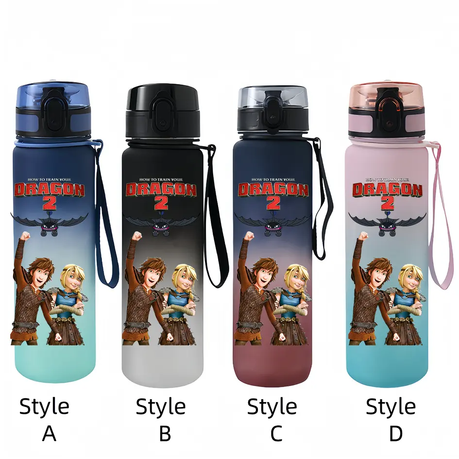 650ml How To Train Your Dragon Water Cup Portable Children's Plastic Outdoor Sports Large Capacity Anti-drip Bottle Gift