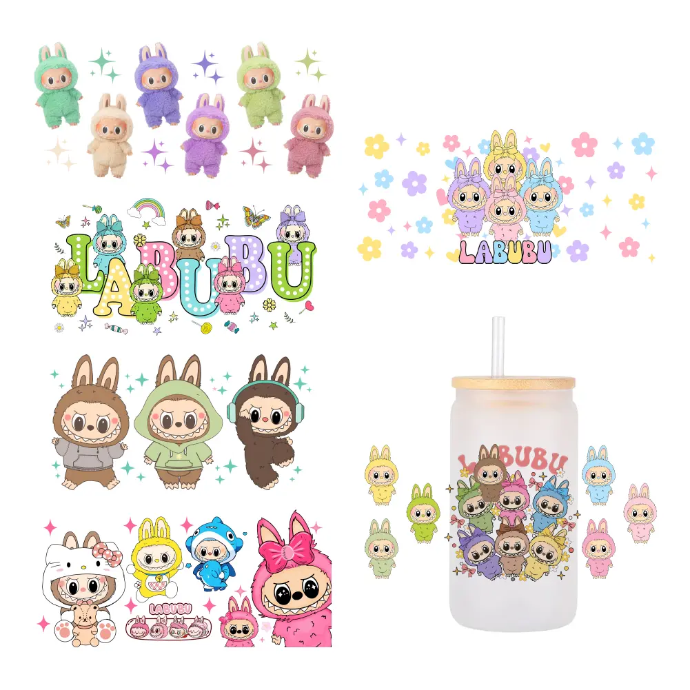 Hot 11x24cm Cartoon Designs Bubu For Libbey 16oz Can Glass 3D Waterproof UV DTF Coffee Cup Sticker Libbey Cup Wrap