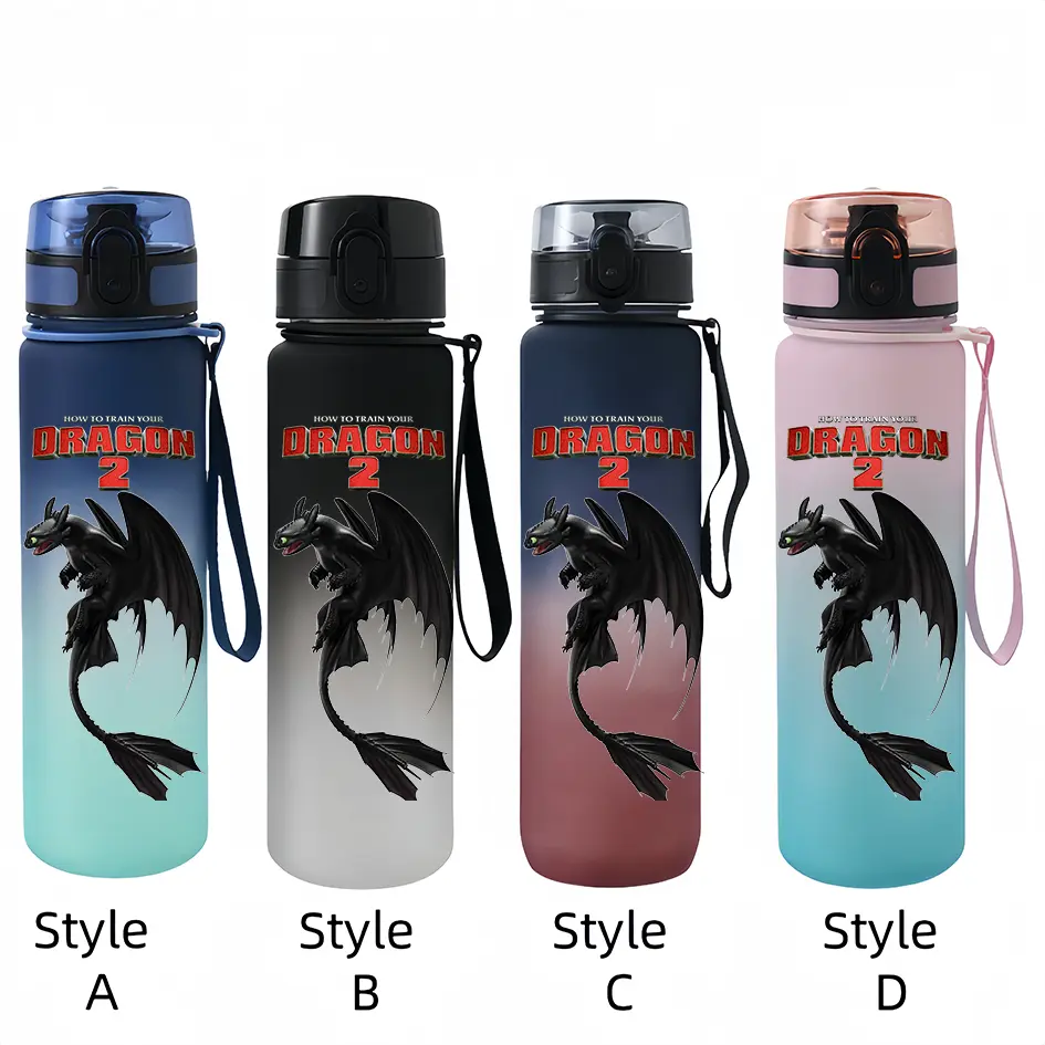 650ml How To Train Your Dragon Water Cup Portable Children's Plastic Outdoor Sports Large Capacity Anti-drip Bottle Gift