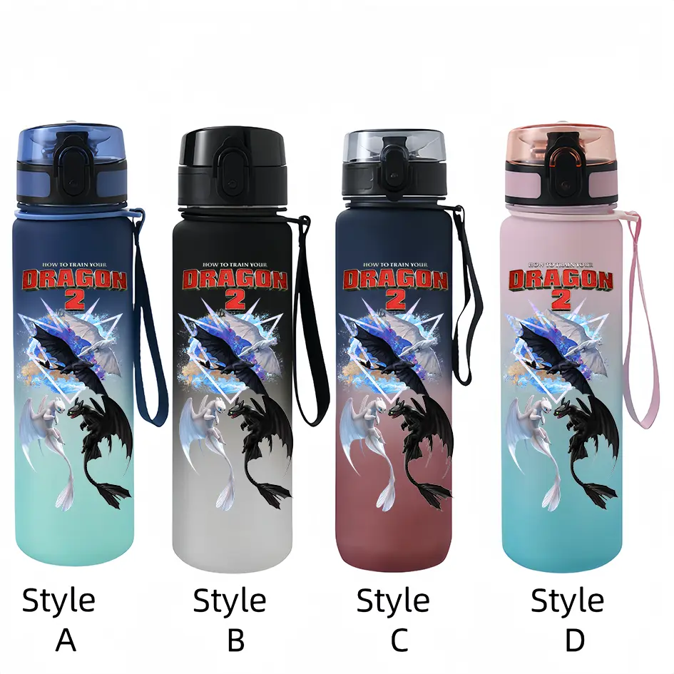 650ml How To Train Your Dragon Water Cup Portable Children's Plastic Outdoor Sports Large Capacity Anti-drip Bottle Gift