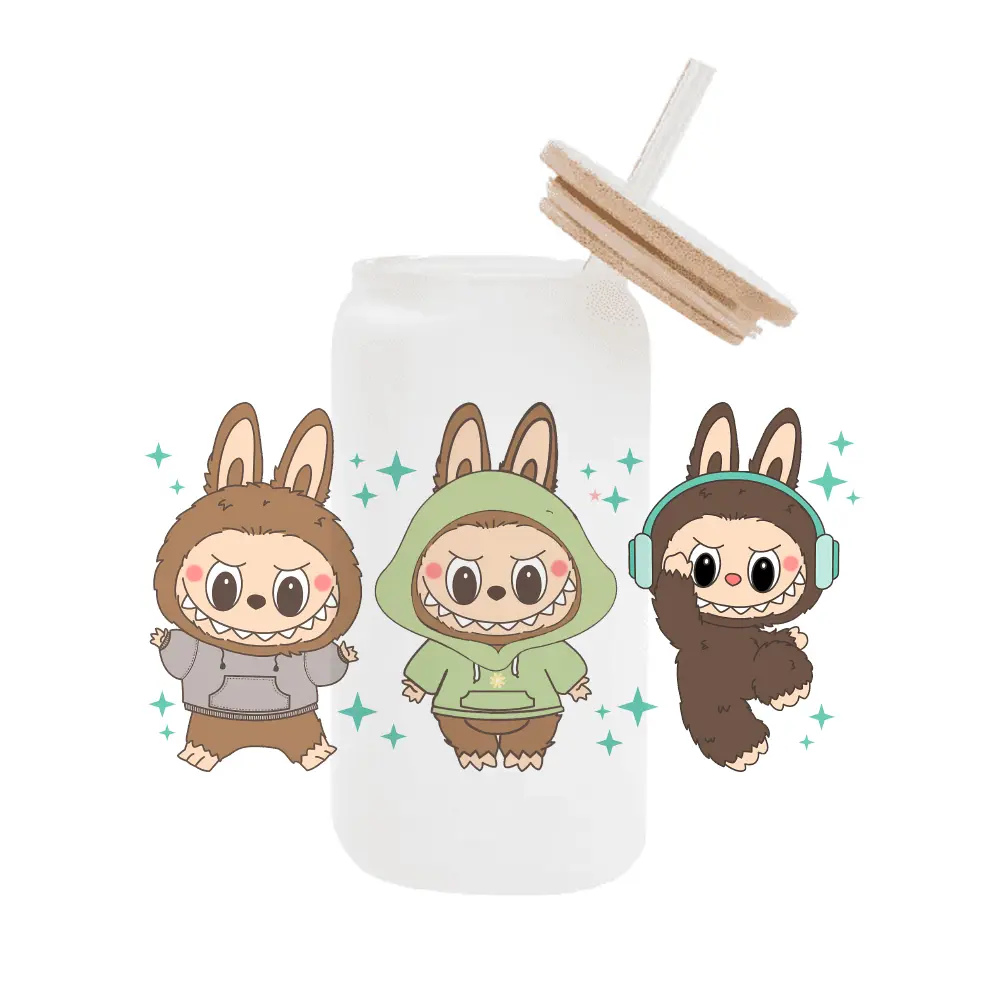 Hot 11x24cm Cartoon Designs Bubu For Libbey 16oz Can Glass 3D Waterproof UV DTF Coffee Cup Sticker Libbey Cup Wrap