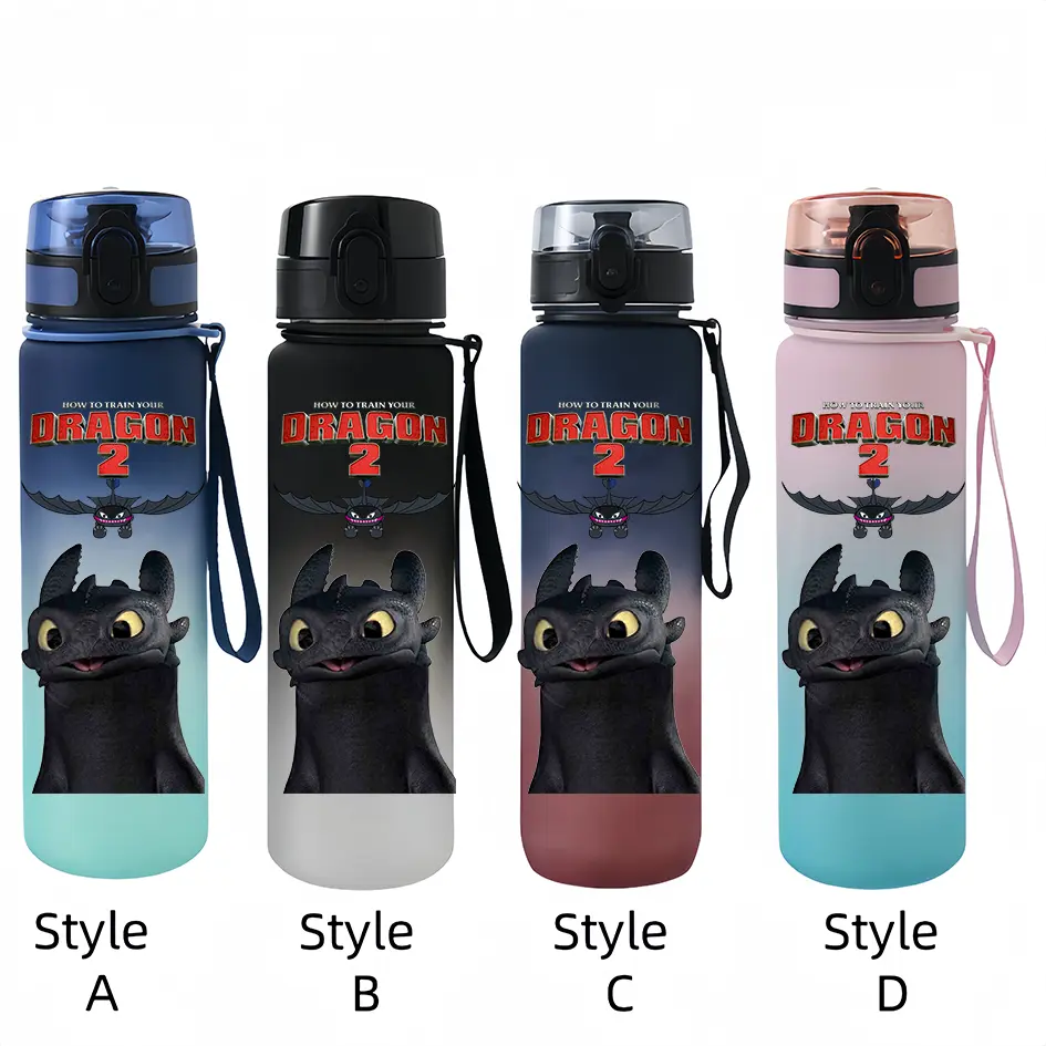 650ml How To Train Your Dragon Water Cup Portable Children's Plastic Outdoor Sports Large Capacity Anti-drip Bottle Gift