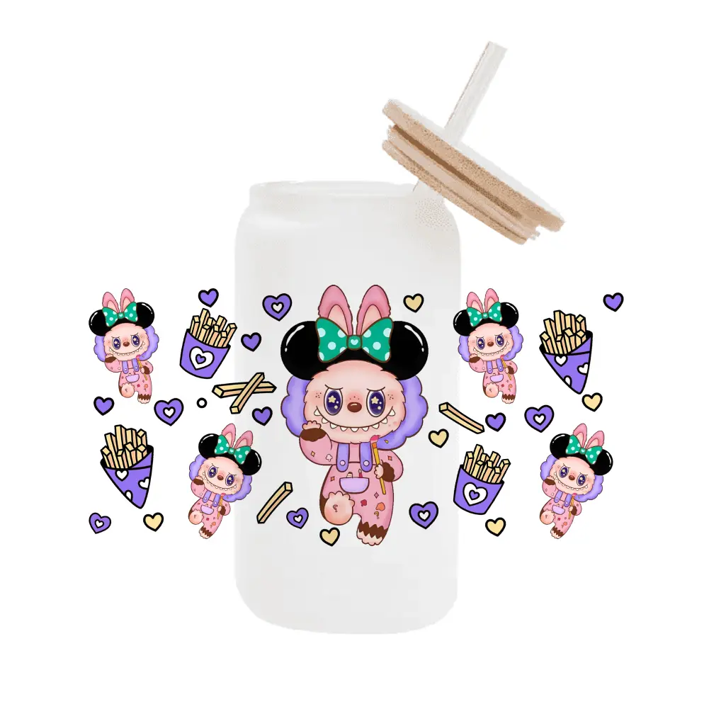Hot 11x24cm Cartoon Designs Bubu For Libbey 16oz Can Glass 3D Waterproof UV DTF Coffee Cup Sticker Libbey Cup Wrap