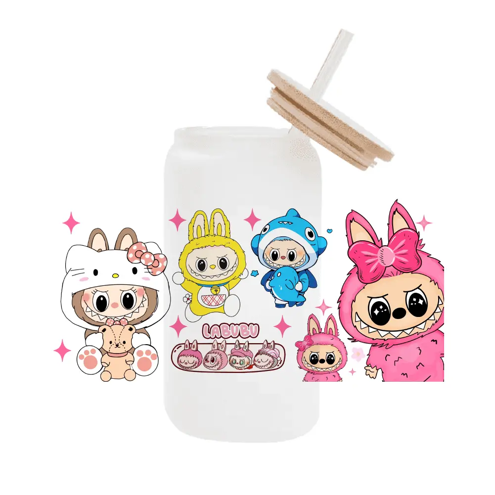 Hot 11x24cm Cartoon Designs Bubu For Libbey 16oz Can Glass 3D Waterproof UV DTF Coffee Cup Sticker Libbey Cup Wrap