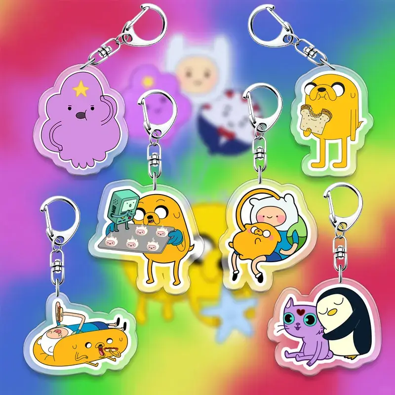 Acrylic Keychain Metal For Adventure Time 6cm Cartoon Double Sided Accessories Fun Backpack Pendant Decoration Birthday Gift